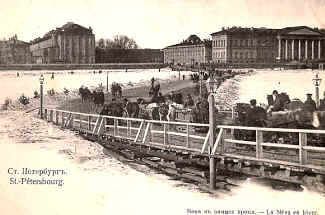 El río Neva, estaciones de ferrocarril ruso hace 100 años